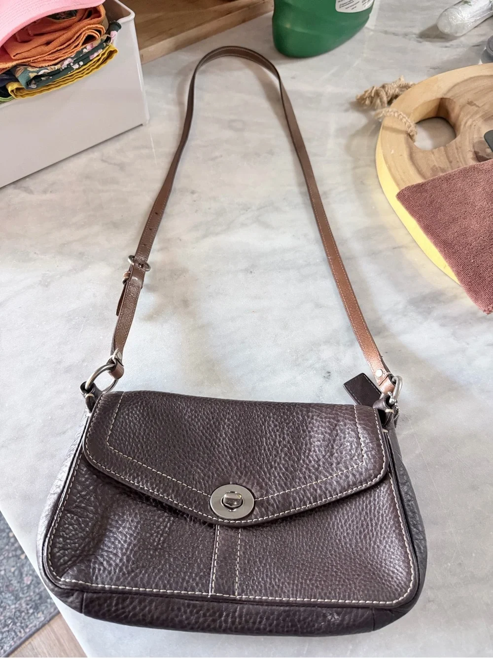 Coach Dark Brown Pebbled Leather Crossbody
